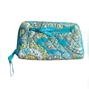 Vintage Vera Bradley Blue Green Peacock Wristlet Wallet Large Retired Pattern